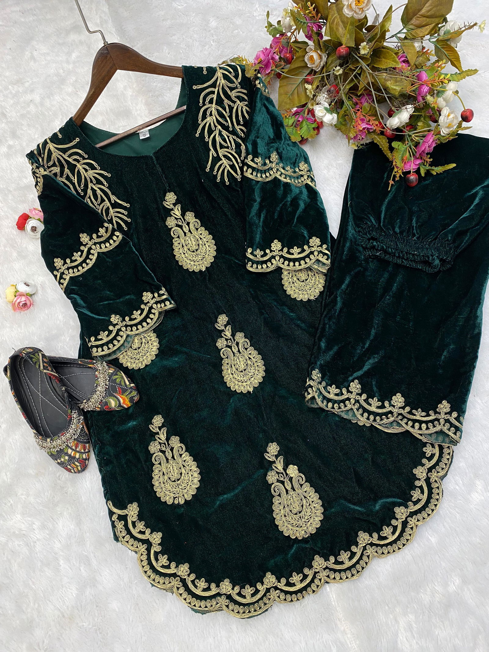  LG 1762 Heavy Embroidery Velvet Kurtis With Bottom Catalog
